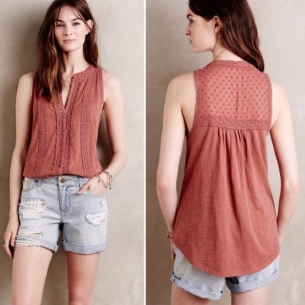 Meadow Rue Jenson Lace Swiss Dot Tank Tee Top